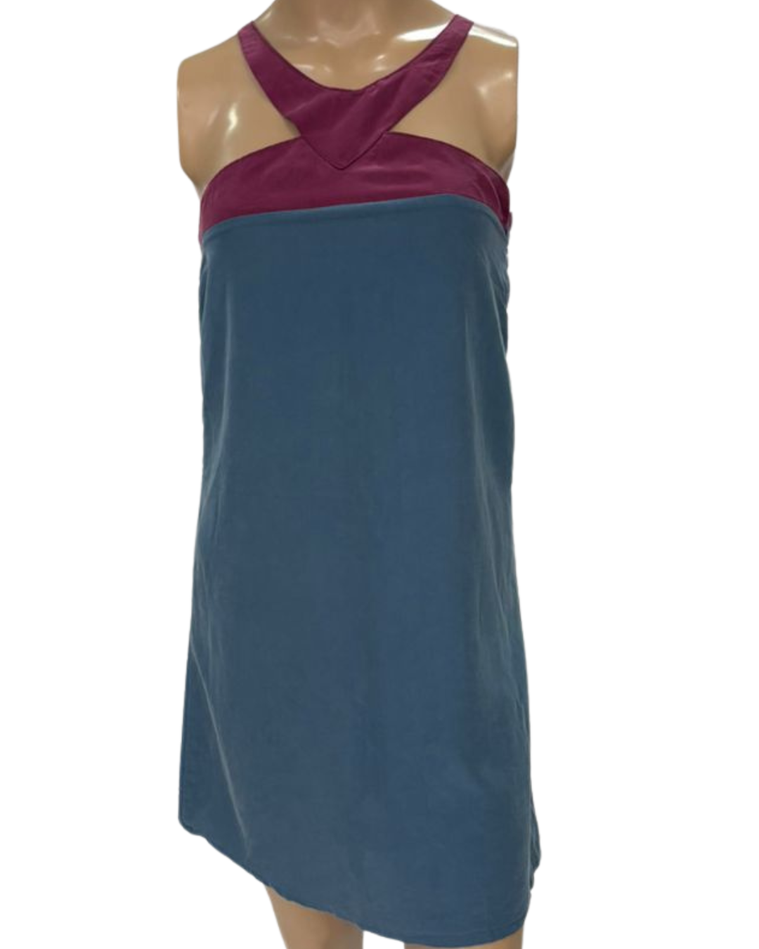 Vestido Casual de alças Petróleo com detalhes vinho (TAM P)