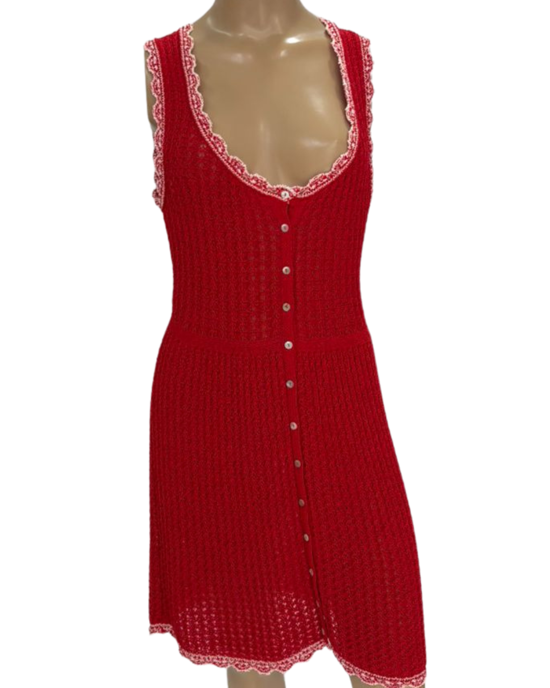 Vestido Casual ZARA Vermelho em crochê industrial com rendas (TAM P)