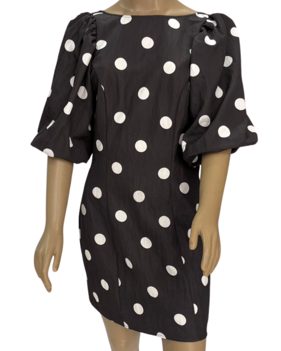 Vestido Casual Poá fundo preto com mangas bufantes (TAM P)