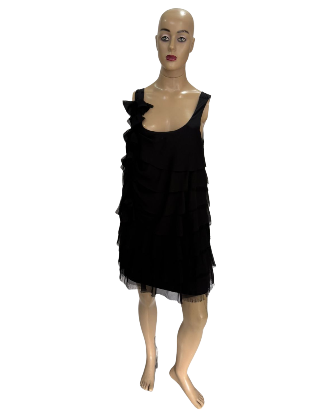 Vestido de Festa Forrado com detalhes em babado preto (TAM P)