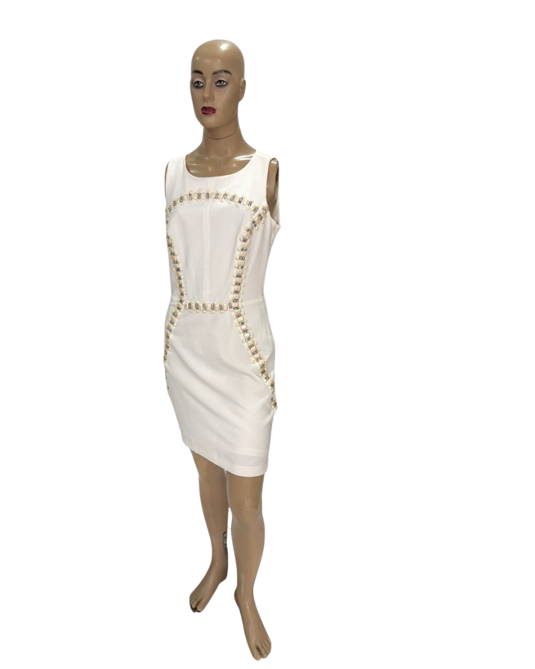 Vestido de Festa Creme com aplicação prata e ouro (TAM PP)