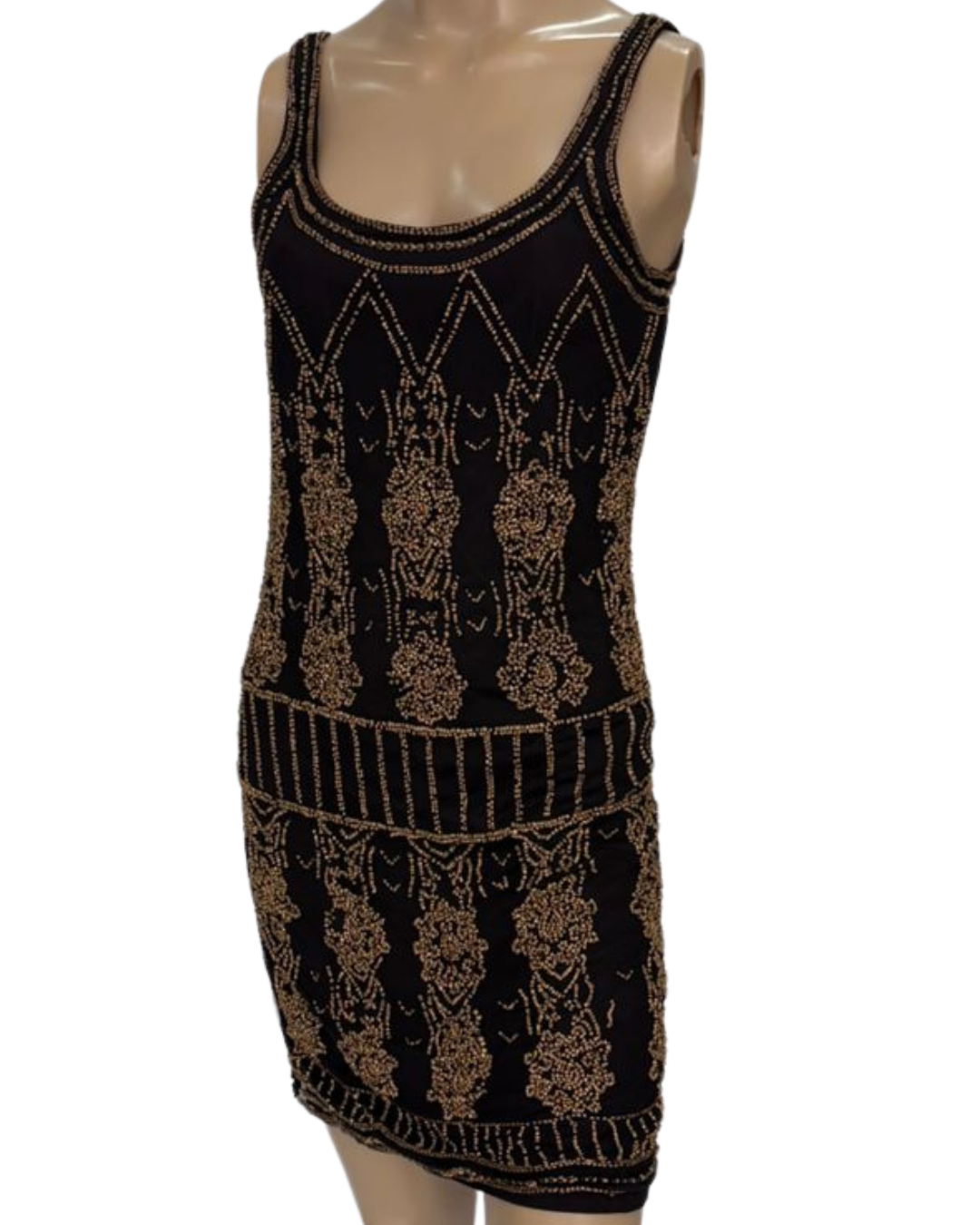 Vestido de Festa Preto bordado com missangas ouro velho (TAM P)